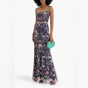 Marchesa Notte Purple Lace Embroidered Dress